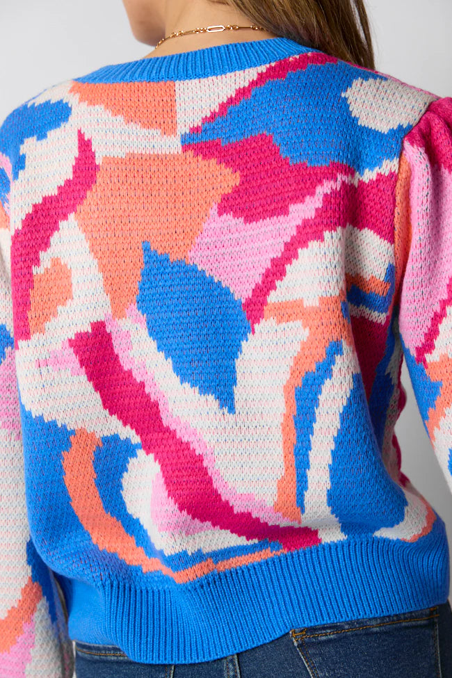 On My Side Blue Multi Color Sweater