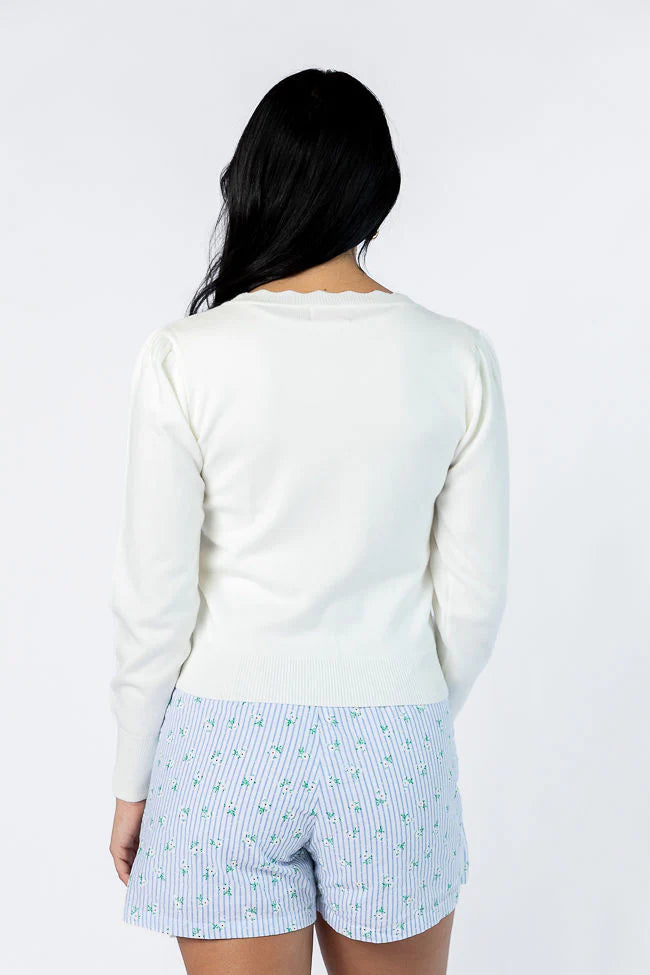 Perfect Clarity Ivory Scalloped Trim Cardigan