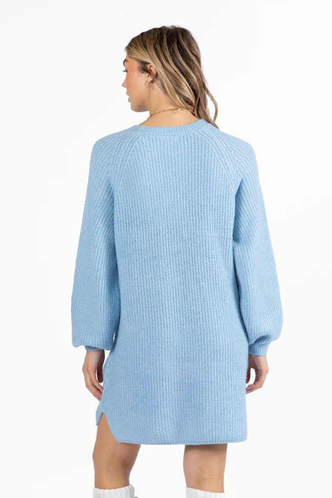 Sweet and Simple Sky Blue Crewneck Sweater Dress SALE