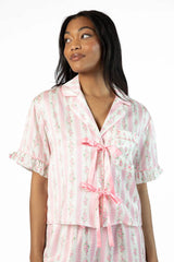 Hitting Snooze Pink Floral Striped Short Sleeve Pajama Top