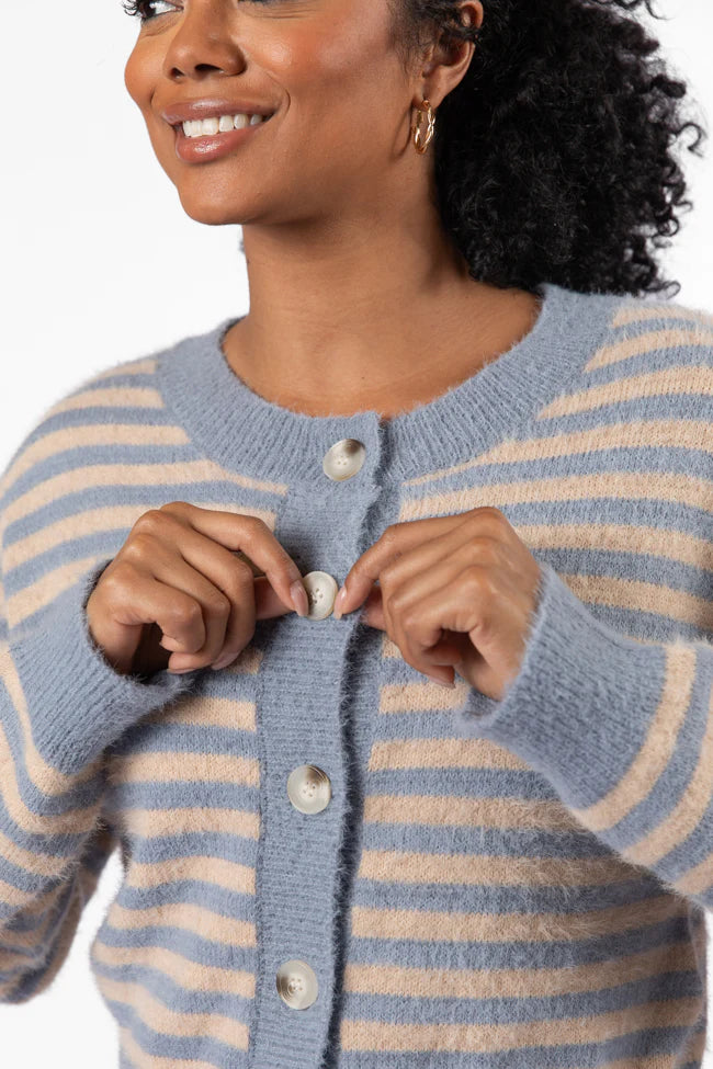 More Than Amazing Slate Grey Striped Button Front Cardigan