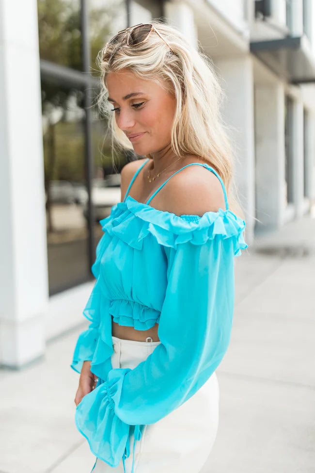 Big Dreams Aqua Ruffle Trim Blouse FINAL SALE