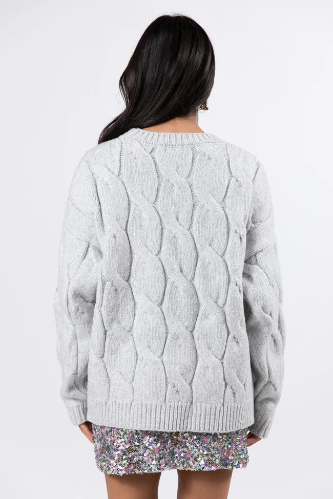 Steer Me Right Grey Oversized Cable Knit Sweater SALE