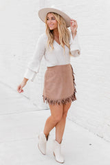 I'll Go First Brown Fringe Hem Suede Mini Skort FINAL SALE