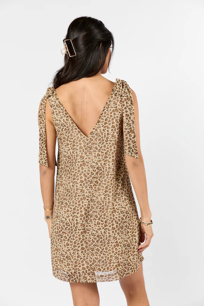 Wild Love Leopard Print Tie Shoulder Dress