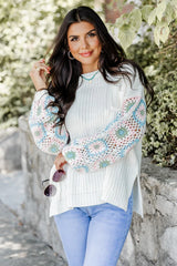 Wanna Be With You Ivory Multi Crochet Sleeve Sweater FINAL SALE