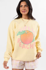 Life is Peachy Light Yellow Oversized Graphic Sweatshirt