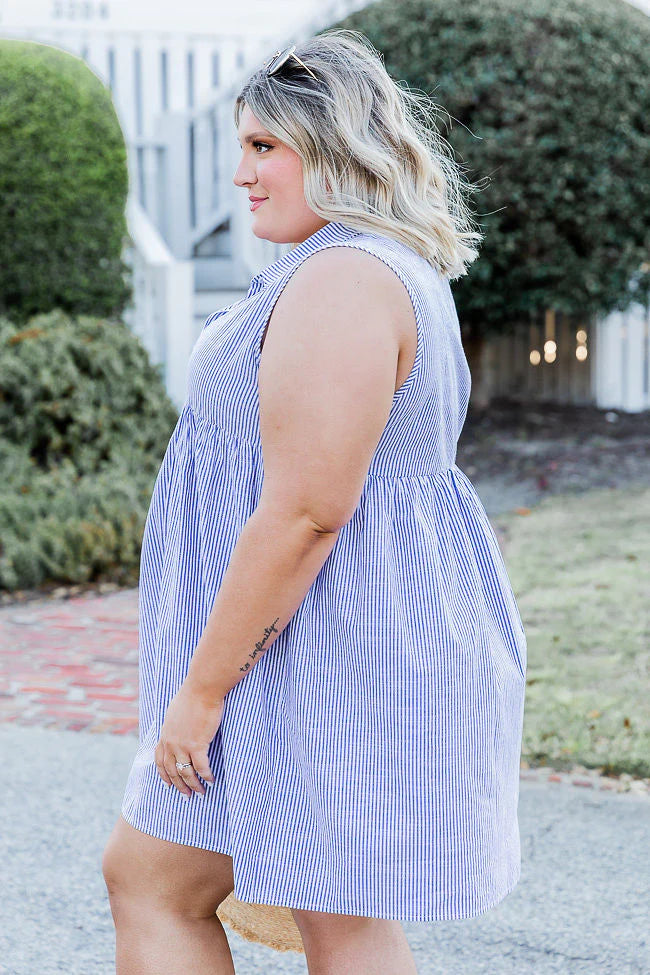 A Little Prep In My Step Blue Stripe Collar Button Up Mini Dress FINAL SALE