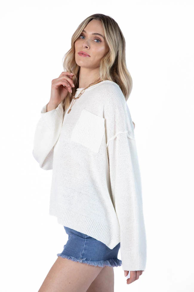 Tell Me Everything Ivory Oversized Pocketed Light Weight Sweater