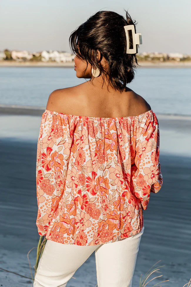 Going Public Off The Shoulder Blouse in Sarasota Red Floral Print FINAL SALE