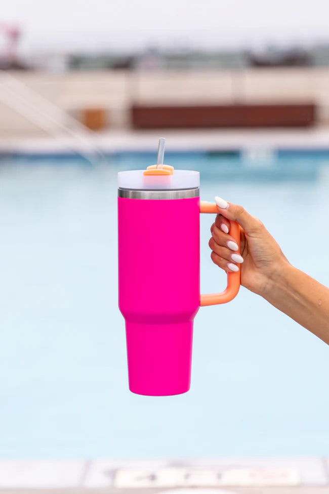 Sippin' Pretty Pink and Orange 40 oz Drink Tumbler With Lid And Straw SALE