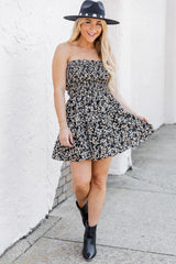 A Good Feeling Strapless Black Floral Smocked Printed Romper Dress FINAL SALE