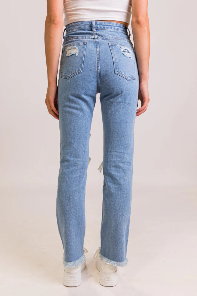 Megan Light Wash Distressed Straight Leg Mom Jeans