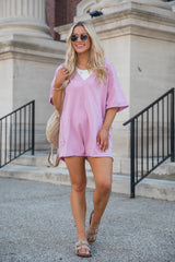 On A Daily Basis Orchid Deep V-Neck Pocketed Romper SALE