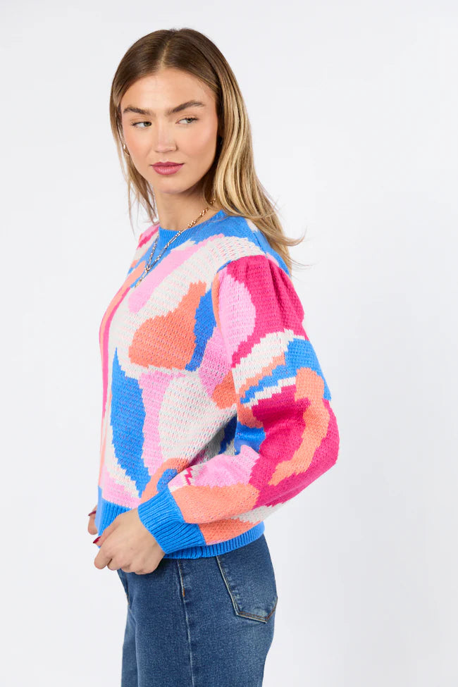 On My Side Blue Multi Color Sweater