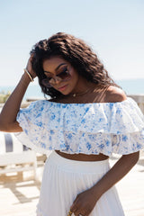 Swaying In A Breeze Blue And Ivory Floral Printed Linen Blouse SALE