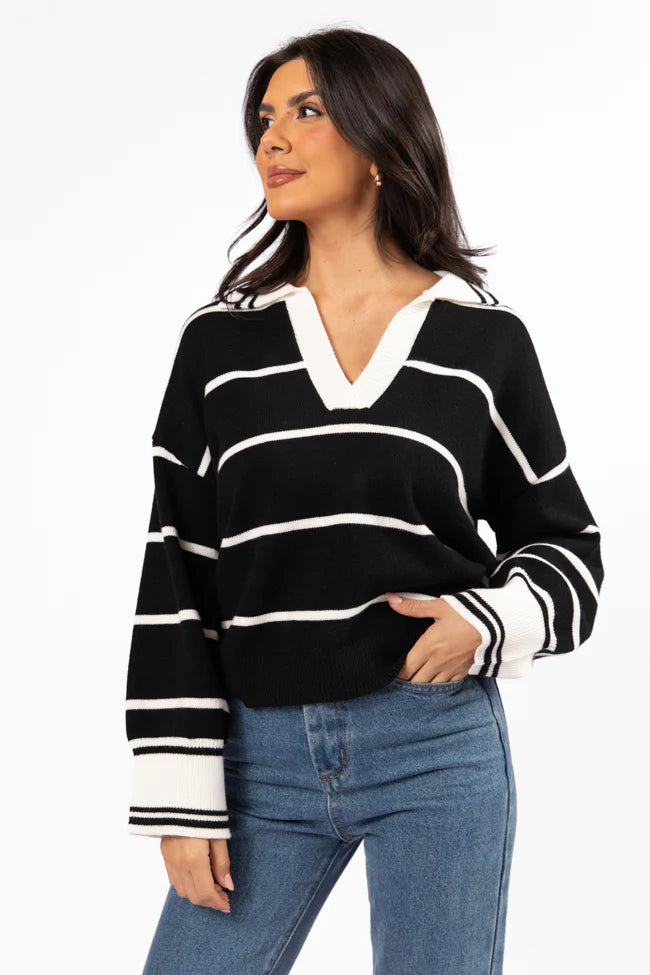 Imagine That Black Striped Collared Sweater