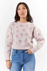 Grand Measures Light Pink Floral Sweater