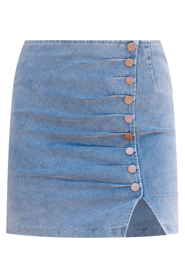 Feels So Right Medium Wash Side Button Denim Mini Skirt