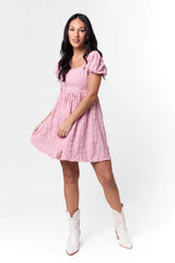 Breezing By Pink Textured Square Neck Mini Dress