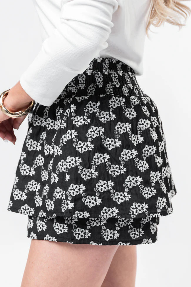 Garden Gathering Black Belted Floral Skort