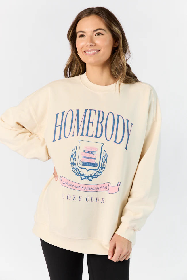 Homebody Club Sweet Cream Oversized Graphic Sweatshirt