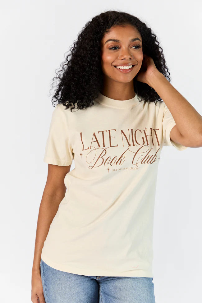 Late Night Book Club Ivory Comfort Color Graphic Tee