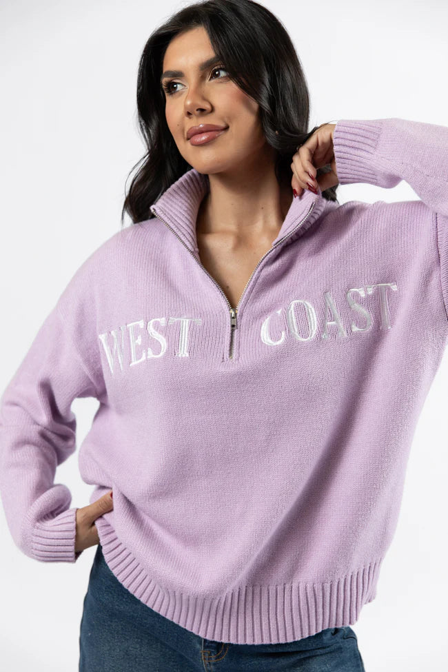 Roll With It Purple West Coast Quarter Zip Sweater SALE