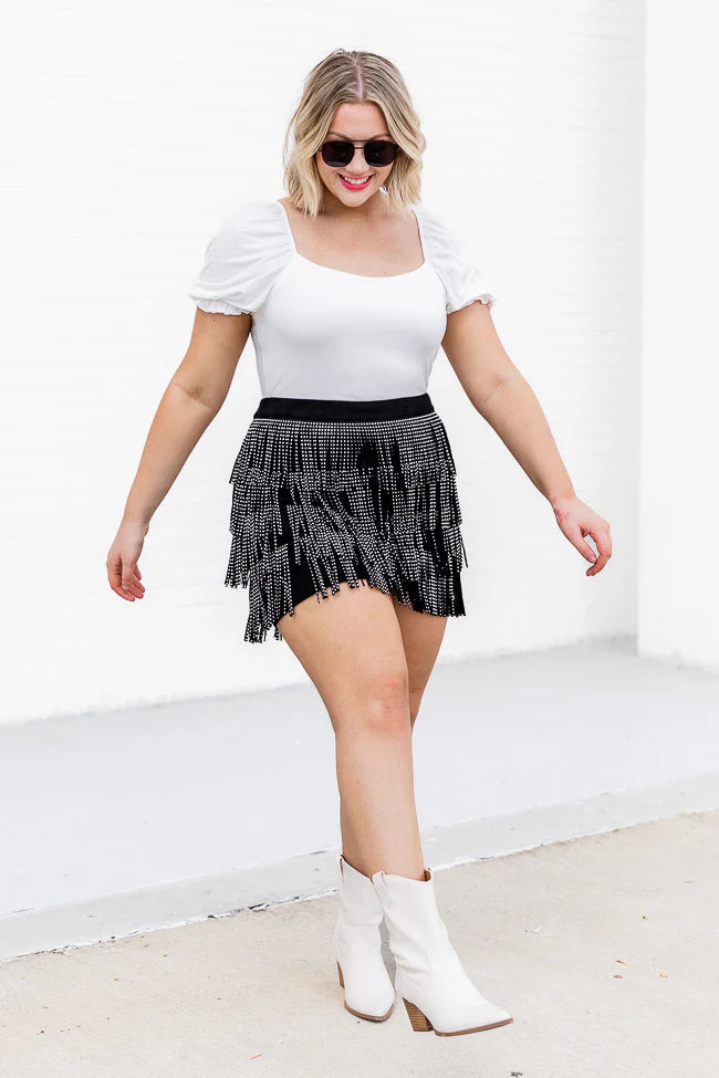 Born To Fly Black Studded Fringe Skirt FINAL SALE