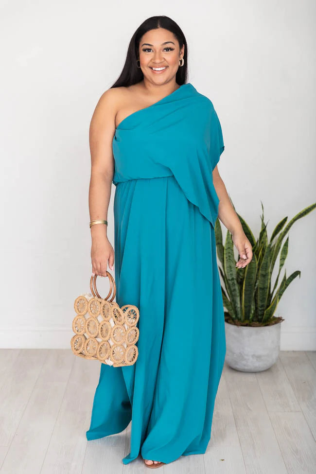 Found My Forever Teal One Shoulder Maxi Dress FINAL SALE