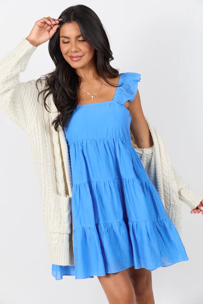 It's My Day Blue Smocked Top Mini Dress