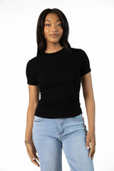 Everyday Essential Black Ribbed Crew Neck Tee