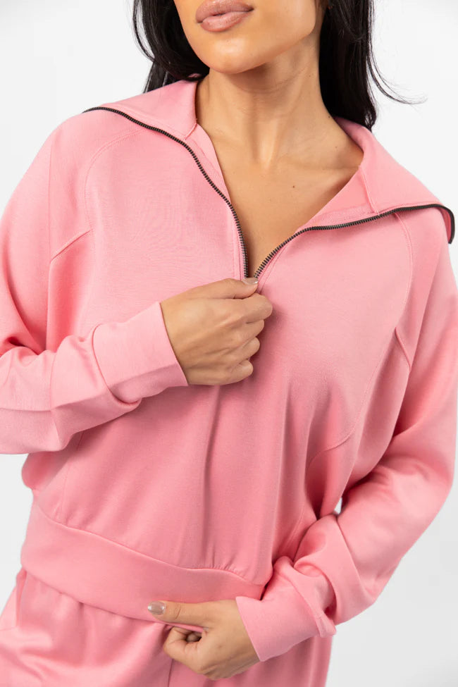 Let's Just Stay Pink Quarter Zip Knit Pullover SALE