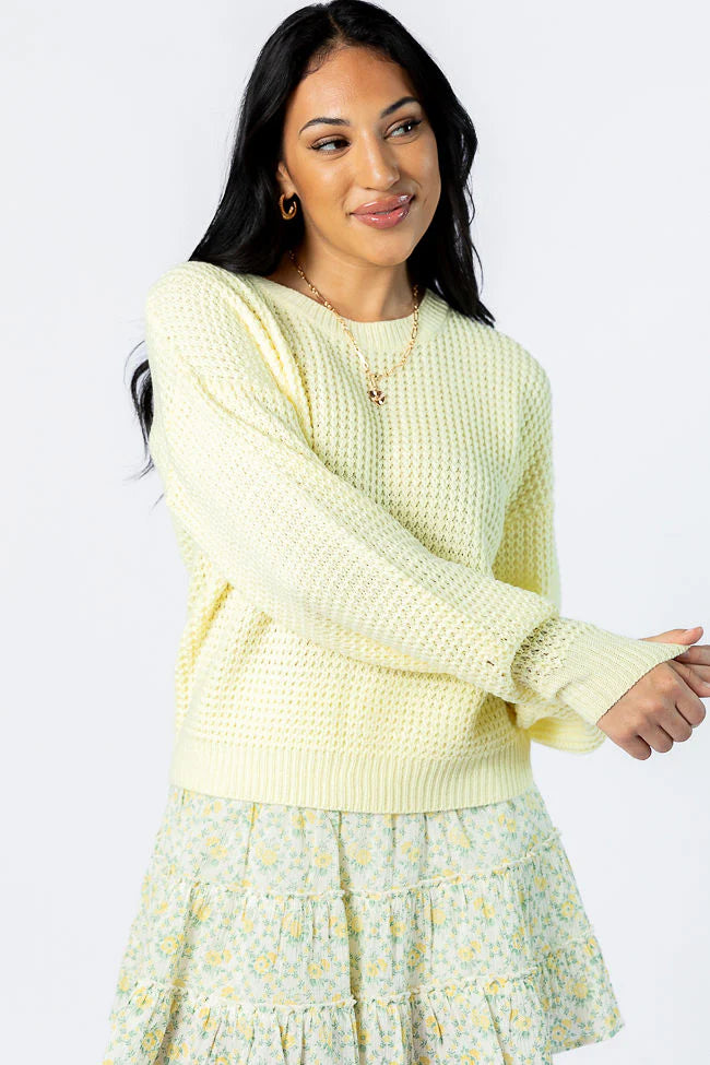 Match My Mood Yellow Textured Crew Neck Sweater