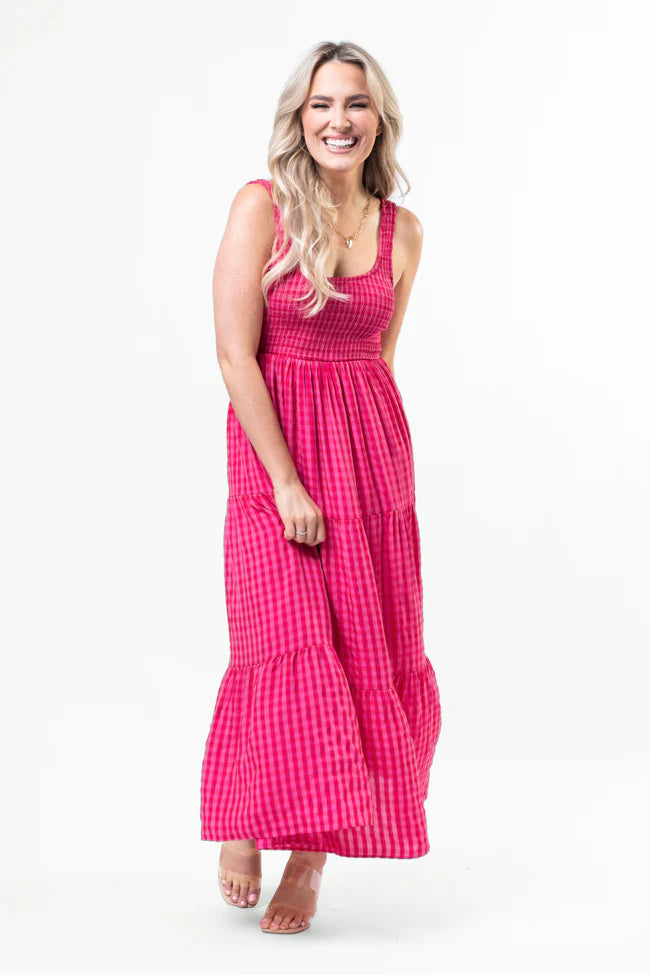 Embrace Today Pink Gingham Midi Dress