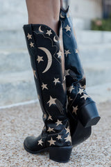 Luna Black Star and Moon Western Boots