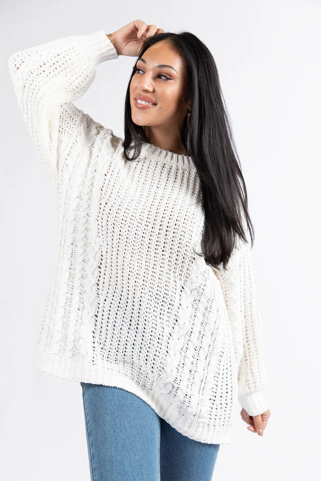 Wide Open Spaces Ivory Oversized Chenille Crew Neck Sweater