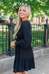 On This Day Black Mixed Texture Knit Dress