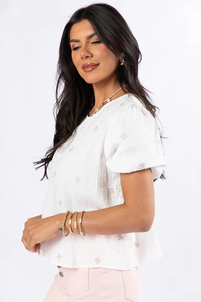 Endless Charm Off White Embroidered Gauze Blouse