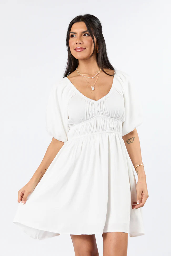 When In Paradise White Solid Mini Dress