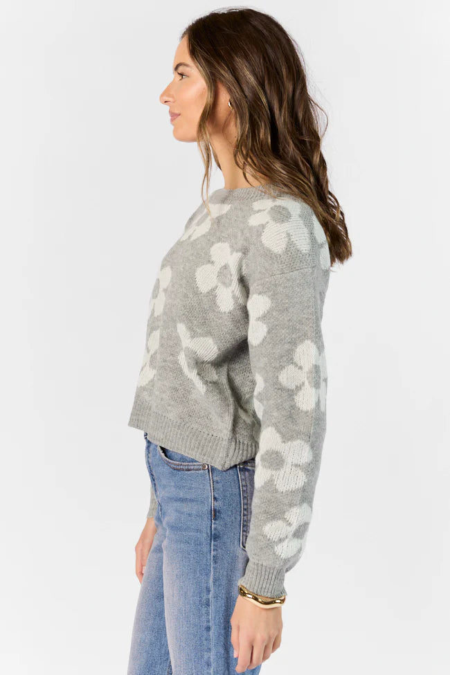 Get To Know You Heather Grey Floral Sweater