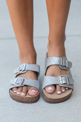 Andrea Silver Metallic Double Strap Sandals SALE