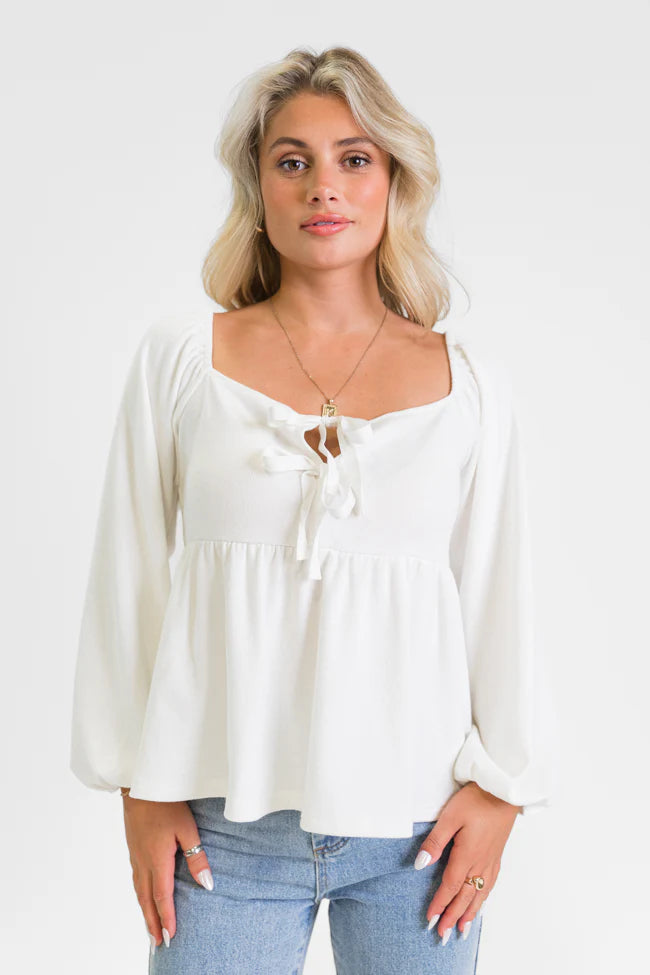 Always Ready Ivory Tie Front Knit Top FINAL SALE