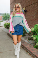 Share Your Story Heather Grey Multi Colorblock Boat Neck Sweater