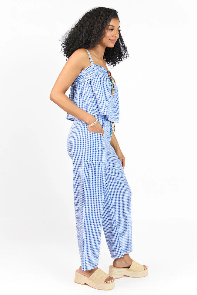 Day's End Navy Gingham Two Piece Pant Set