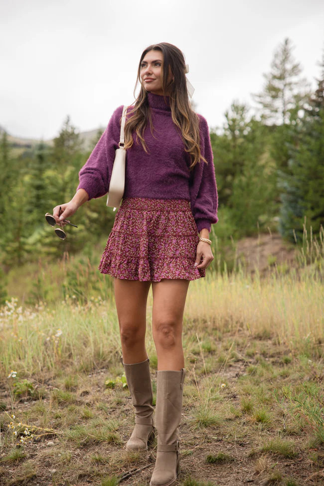 Through The Garden Berry Floral Mini Skort