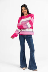 Everything Nice Pink Multi Striped Crew Neck Sweater