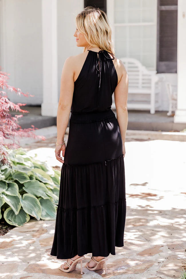 Stay A While Black Halter Neck Maxi Dress FINAL SALE