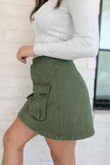 Worn In Love Olive Cargo Denim Mini Skort