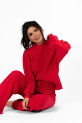 Cloud Chaser Red Sweater Knit Hoodie